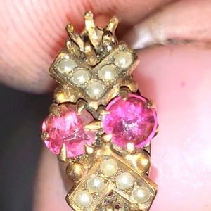 18k Gold/pink ruby/pearl ring